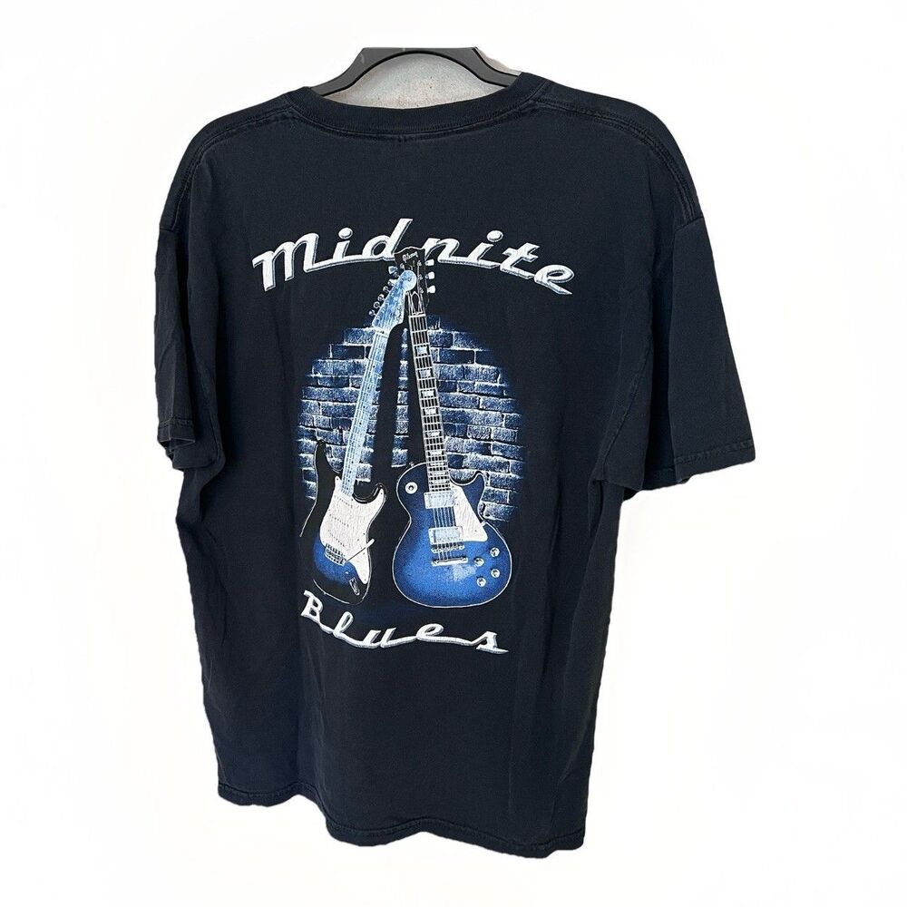 Vintage Y2K 90s Midnight Blues Fender, Gibson Electric Guitar Shirt Size Large